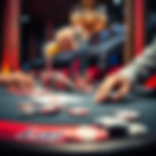 A poker table with chips on it, showing a player paying for a drink while in a hand