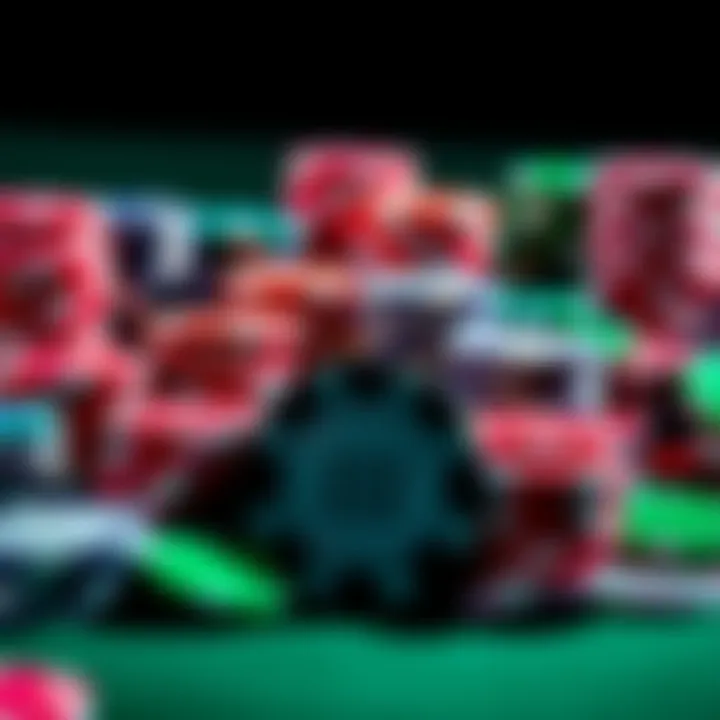 A collection of poker chips in various colors and denominations arranged neatly, suitable for cash games and tournaments.