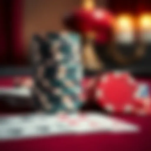 Poker Chips and Strategy A close-up of poker chips stacked on a table with cards, illustrating the concepts of Chip EV and ICM in poker strategy.