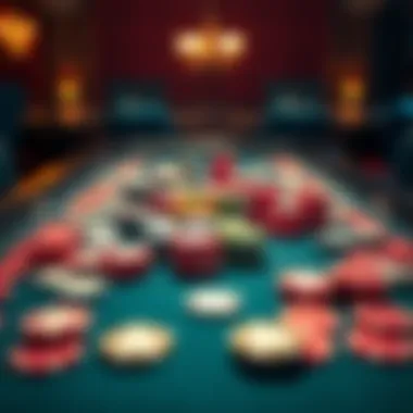 Poker chips spread on a table A table set for a poker night with 200 chips evenly distributed among four players, featuring different chip colors and denominations.