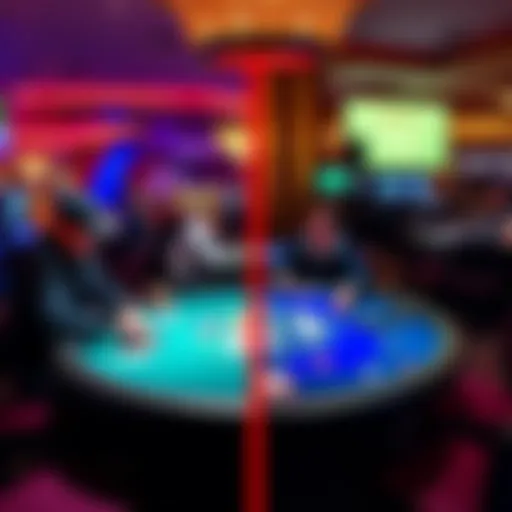 A side-by-side comparison of poker tables and players at Parx Casino and MGM National Harbor, highlighting the vibrant atmosphere of both locations.