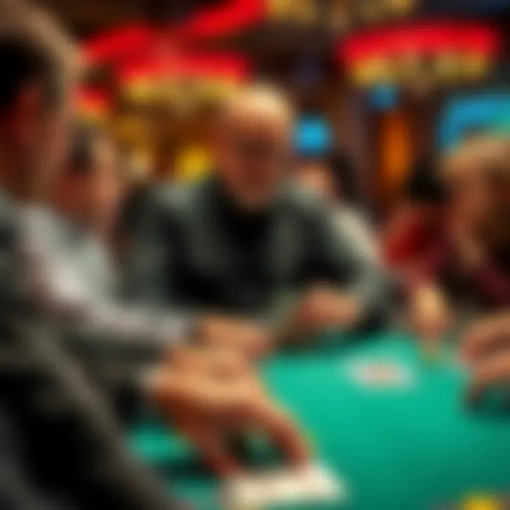 A poker dealer announcing the chip count at a Pot-Limit Omaha game, with players focused on their cards and chips in front of them.