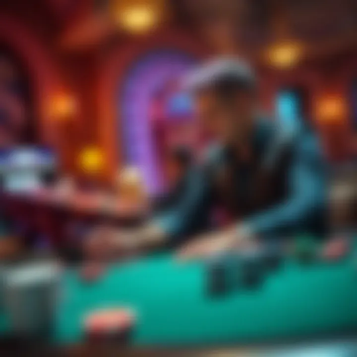 A poker dealer setting up cards and chips at a festive birthday celebration in New York City near Grand Central.