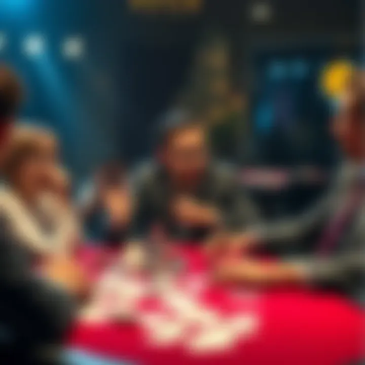 A poker table scene with shocked players reacting to a dealer's blunder, cards scattered