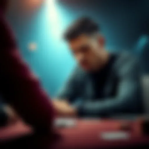 A poker player contemplating a risky call with a pair and flush draw against an opponent's overpair at the table.