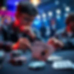 A player contemplating a tough poker decision with AQ suited cards visible on the table and a stack of 15 BBs nearby, while another player has a single chip in front of them.