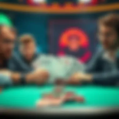 Four poker players compete at a final table, with one player looking anxious as they hold K♦️Q♣️, while another player has a confident expression as the chip leader.