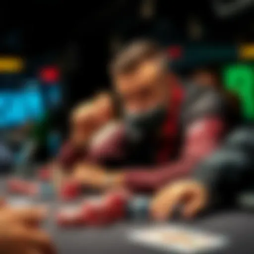 A player at the final table pushes all-in with pocket 8s, surrounded by other players and poker chips, showing tension and focus in the air.