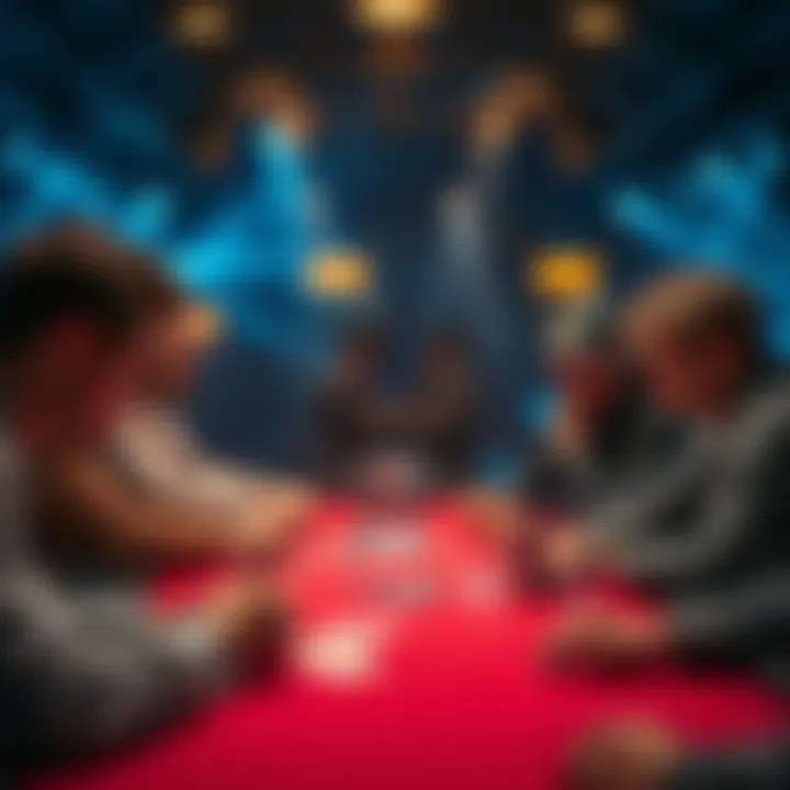 A tense moment at a poker final table with players contemplating their hands, focusing on Ace-Jack and Queens decisions.