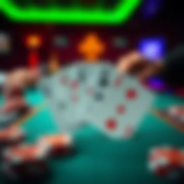 Poker hand with flush and straight A poker table displaying cards showing a flush and a straight arrangement