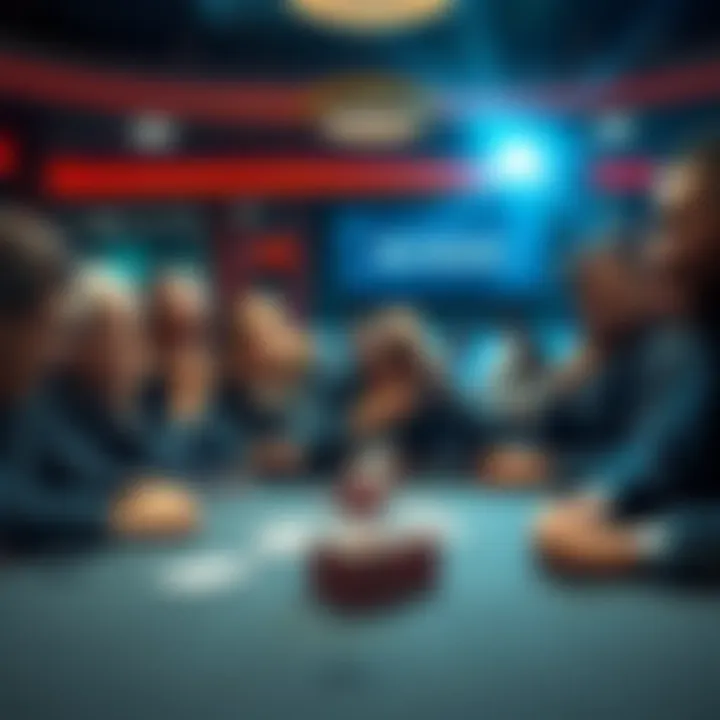 A poker table with players reacting to a surprising fold, showcasing diverse expressions of shock and frustration.