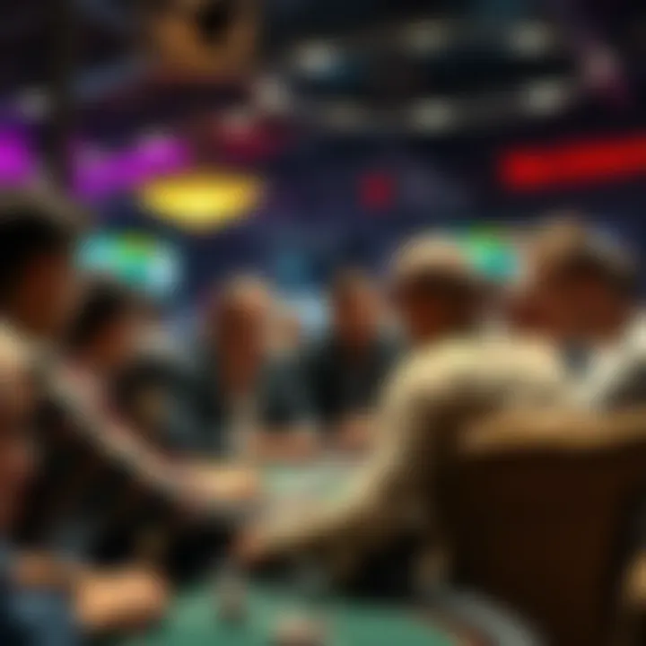 Group of people discussing poker strategies at a forum, showcasing interaction and learning