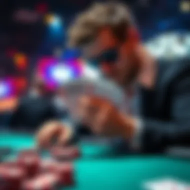 Poker game in action A player carefully analyzing their hand with QQ during an intense online poker tournament