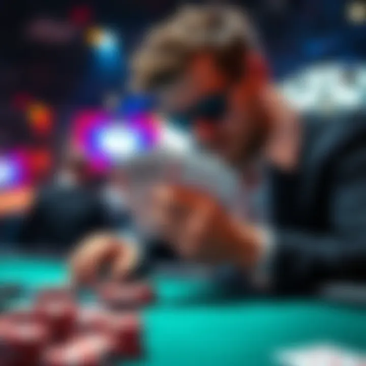 Poker game in action A player carefully analyzing their hand with QQ during an intense online poker tournament