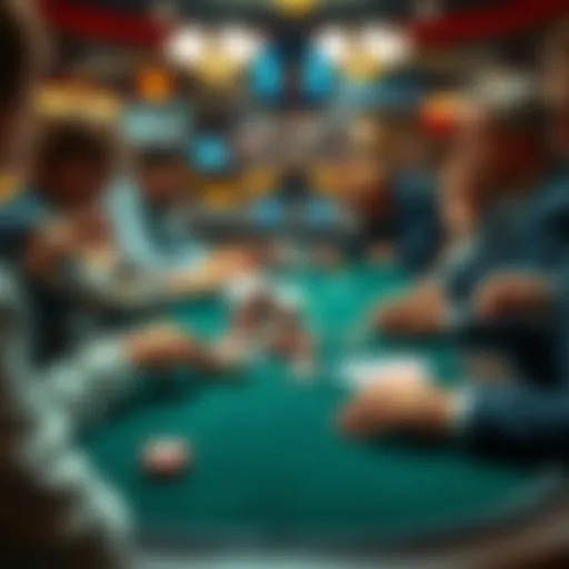 A close-up of poker players making decisions at the table during a game, showcasing different hands and strategies used in the game.