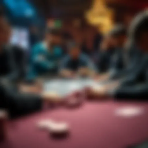 A group of players at a poker table in Atlanta focusing on their cards and chips during a game of Texas Hold'em.