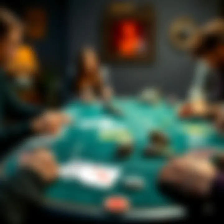Poker Game with Cards and Chips A poker table set up with cards, chips, and players engaging in a game, highlighting strategies and tension during play.