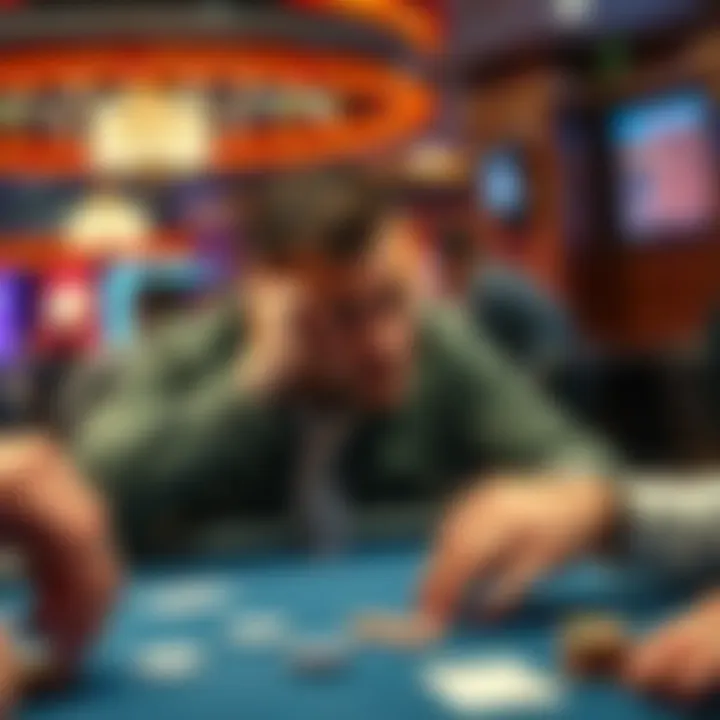 A frustrated player at a poker table in Fortune Poker, Washington, arguing with the dealer over spread-limit rules.