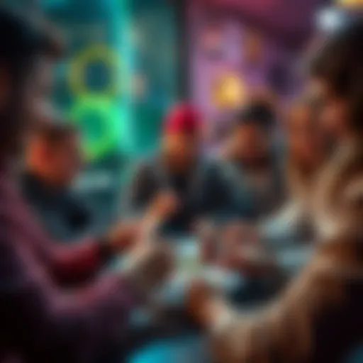 A group of friends playing poker with cards, using a free app to manage the game.