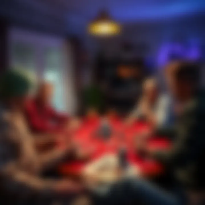 Poker game at home A group of friends gathered around a table playing poker in a cozy living room, discussing when to end the game while enjoying snacks and drinks.