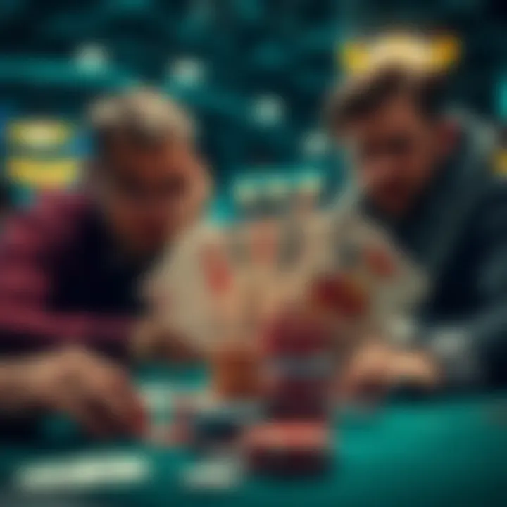 A tense poker game showing one player with pocket kings and another player looking concerned, chips stacked in front of them