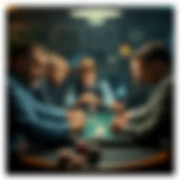 Men playing poker at a table, showing a range of emotions during the game.