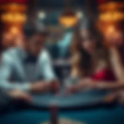 Poker Game Between Men and Women A male and female player concentrating on their cards at a poker table, showcasing tension and strategy.