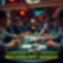 A tense poker table scene showing players reacting to surprising hands, with cards in focus: AA, TT, AK, and AT visible.