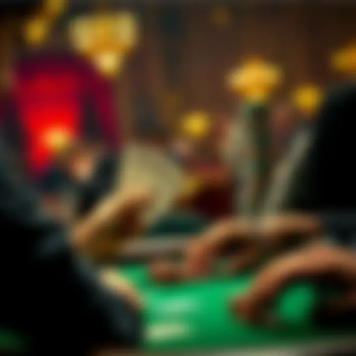 Poker game with player at table A player holding a full house looks concerned as an opponent reveals a royal flush in a tense poker game.