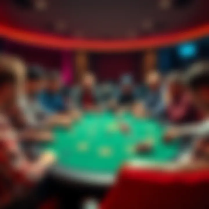 A group of players sitting around a poker table in a casual atmosphere, focused on their cards and chips, showcasing a variety of playing styles.