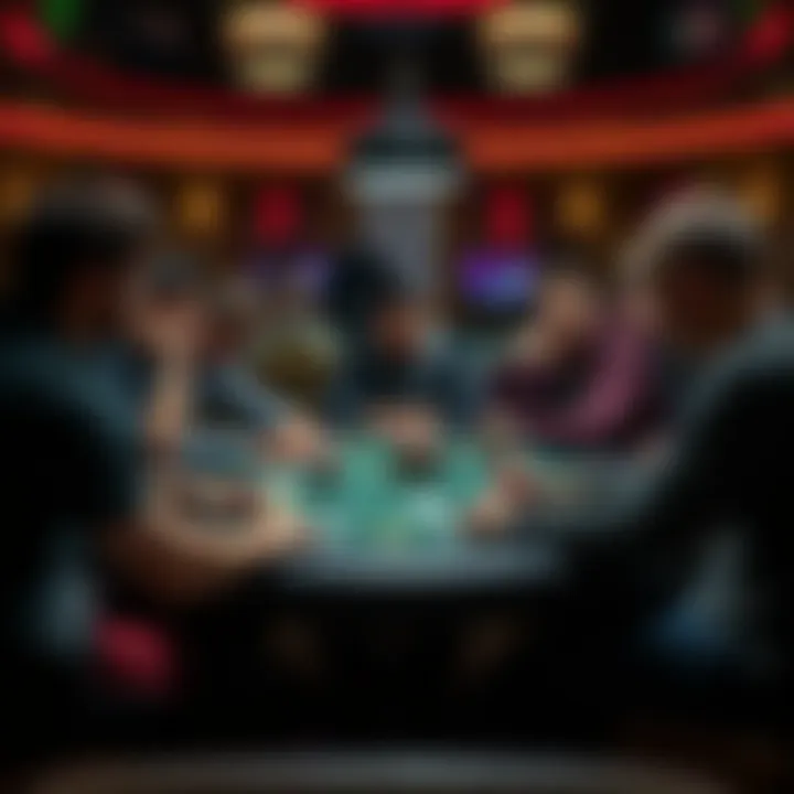 Poker game scene A group of players sitting around a poker table, focused and strategizing their moves after the flop.