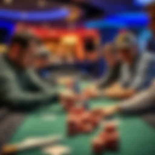 Players at a poker table exchanging chips and cards, displaying intense concentration during the Triton series event.