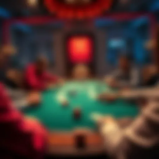 Poker game on a table Players engaged in a poker game with cards and chips on the table