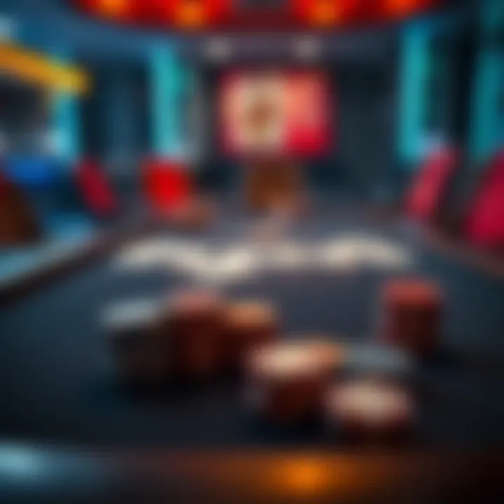 A poker game table showing cards and chips without blinds in play