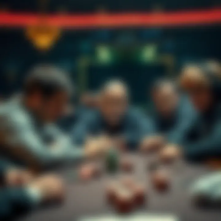 A group of players at a poker table showing mixed reactions during an intense game. One player appears firm about a rule while others look confused and uncertain.