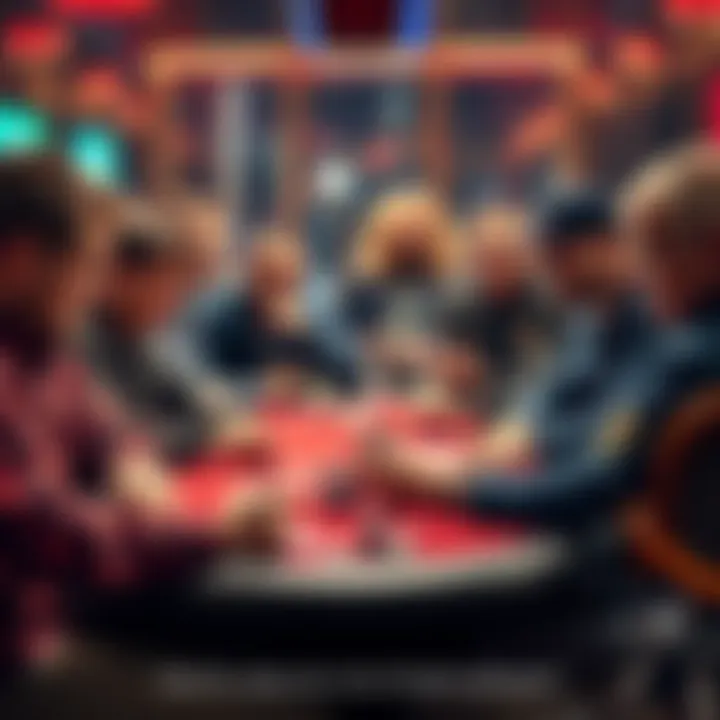 A group of players at a poker table focused on their cards, discussing the importance of getting a straight in the game.