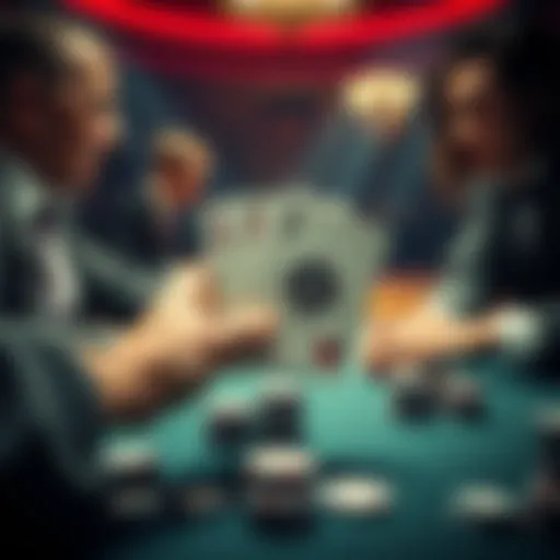Poker Hand with A♠️ Q♦️ A dramatic poker scene showing a player holding A♠️ Q♦️ facing an all-in bet, with chips stacked on the table and intense expressions on players' faces.