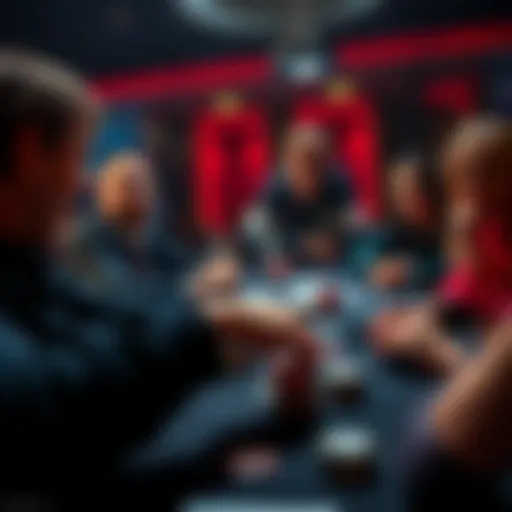 A player makes a surprising call at a poker table, showing excitement and tension as others watch.