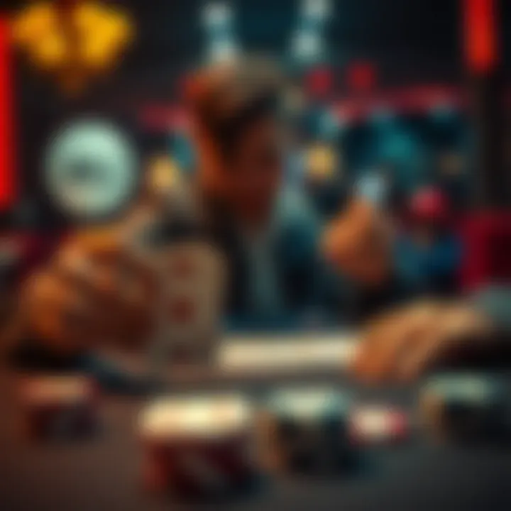 A player contemplating a decision in a poker game, holding TT cards in the small blind position, with an AKJ flop on the table.