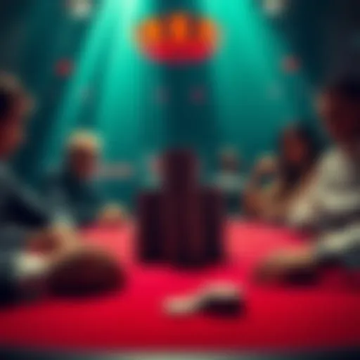 Poker Hand Analysis A poker table showing players contemplating their next move in a high-stakes game with large chips stacked in the center.