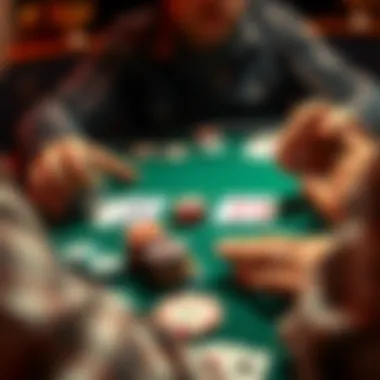 Poker hand analysis A player analyzing poker hands on a table with chips and cards