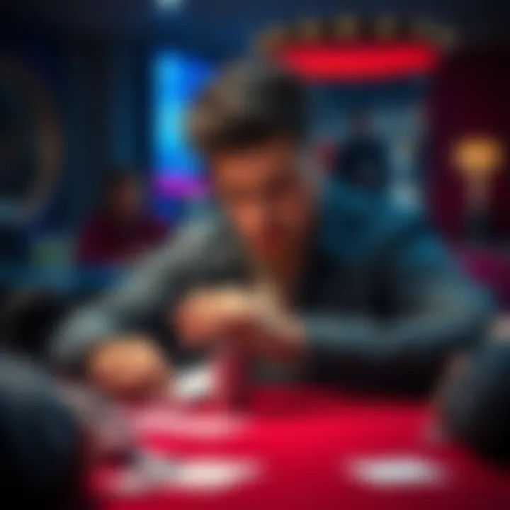 A player reflecting on their poker hand decisions, with cards and chips on the table.