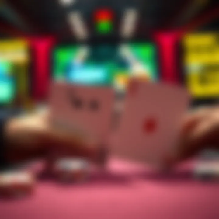 Two poker hands on a table with one player having a higher kicker but both hands showing a tie