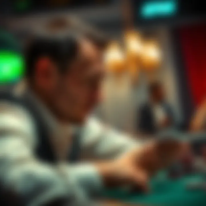 A poker player contemplating a tough decision with AK in a 3bet-pot, looking at an A-6-7-K-7 board while considering if to call or fold.