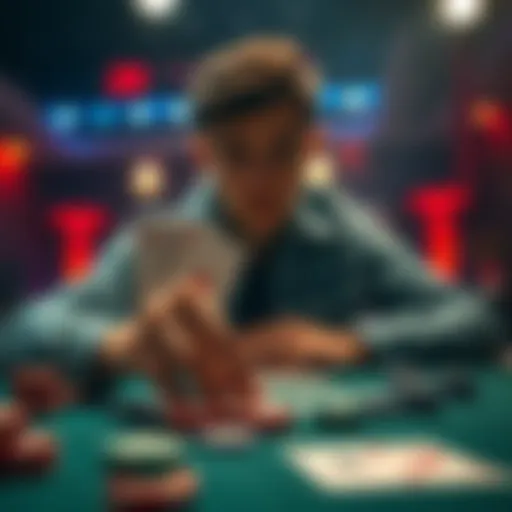 Poker hand with Nut Flush A player contemplating their next move in a poker game after hitting a Nut Flush, with chips and cards on the table.