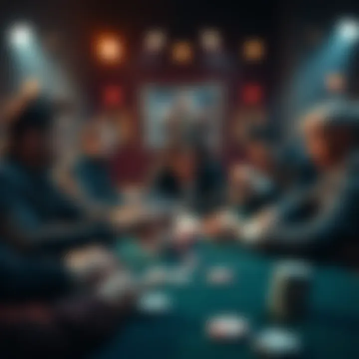 A tense poker game scene with players at the table looking surprised as one reveals a flush winning hand after a misunderstanding.