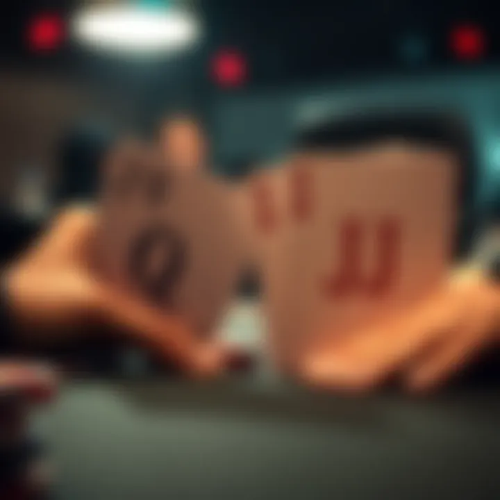A visual representation of the poker hands AQo and KJs facing off in a decision-making scenario during a game, with a focus on strategy and analysis.