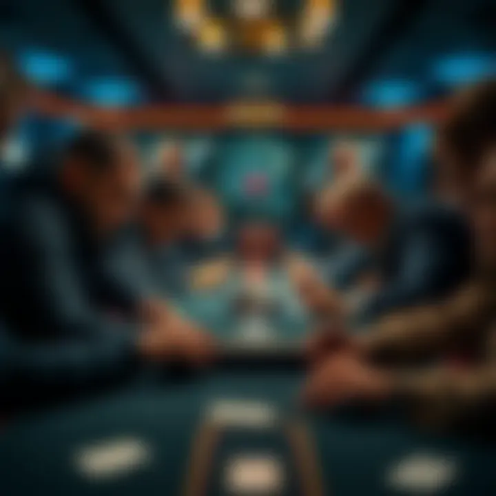 Poker players at a high-stakes table A tense scene of poker players focusing on their cards at a high-stakes table, showing emotions of stress and anticipation