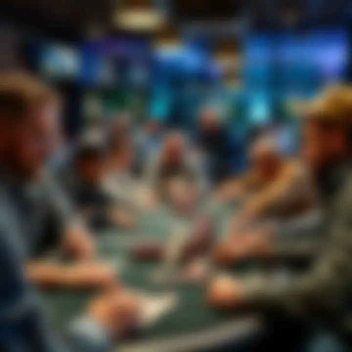 People playing poker in a restaurant setting with chips and cards on the table.