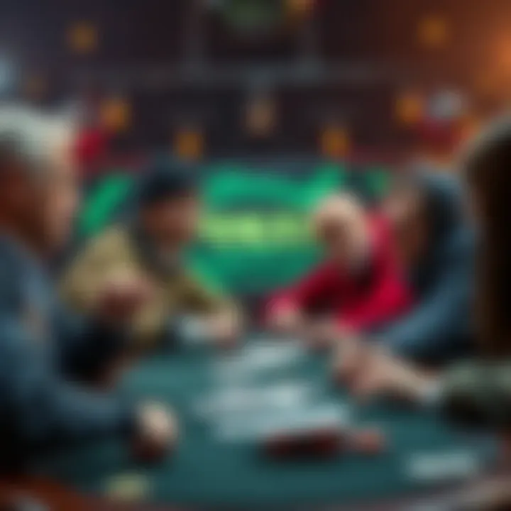 A group of famous poker players discussing questions from fans at a table with cards and chips